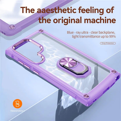 For Samsung Galaxy S24 Ultra Case Drop-proof PC+TPU Metal Ring Kickstand Phone Back Shell