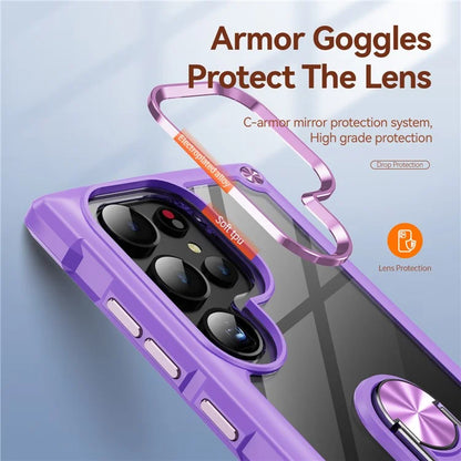For Samsung Galaxy S24 Ultra Case Drop-proof PC+TPU Metal Ring Kickstand Phone Back Shell