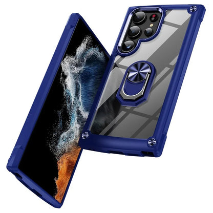 For Samsung Galaxy S24 Ultra Case Drop-proof PC+TPU Metal Ring Kickstand Phone Back Shell