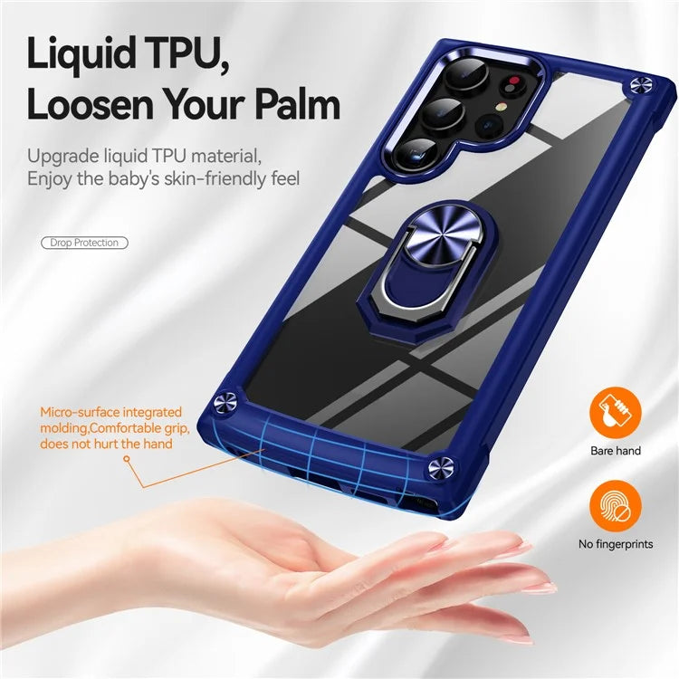 For Samsung Galaxy S24 Ultra Case Drop-proof PC+TPU Metal Ring Kickstand Phone Back Shell
