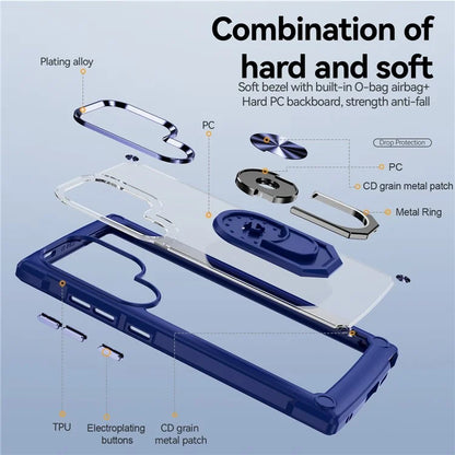 For Samsung Galaxy S24 Ultra Case Drop-proof PC+TPU Metal Ring Kickstand Phone Back Shell