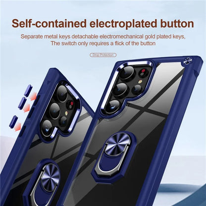 For Samsung Galaxy S24 Ultra Case Drop-proof PC+TPU Metal Ring Kickstand Phone Back Shell