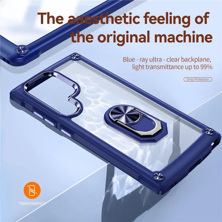 For Samsung Galaxy S24 Ultra Case Drop-proof PC+TPU Metal Ring Kickstand Phone Back Shell