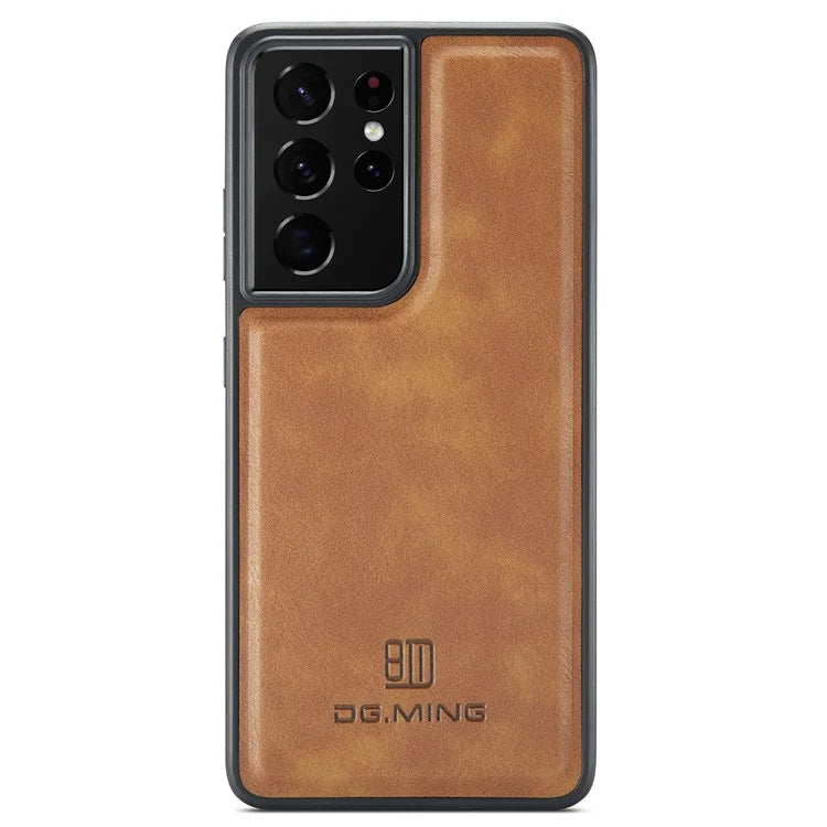 DG.MING For Samsung Galaxy S21 Ultra 5G Phone Case Leather Coated PC+TPU Shell Cover