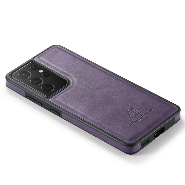 DG.MING For Samsung Galaxy S21 Ultra 5G Phone Case Leather Coated PC+TPU Shell Cover