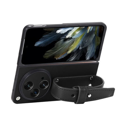For OnePlus Open Case PU Leather Phone Back Cover with Wristband Kickstand