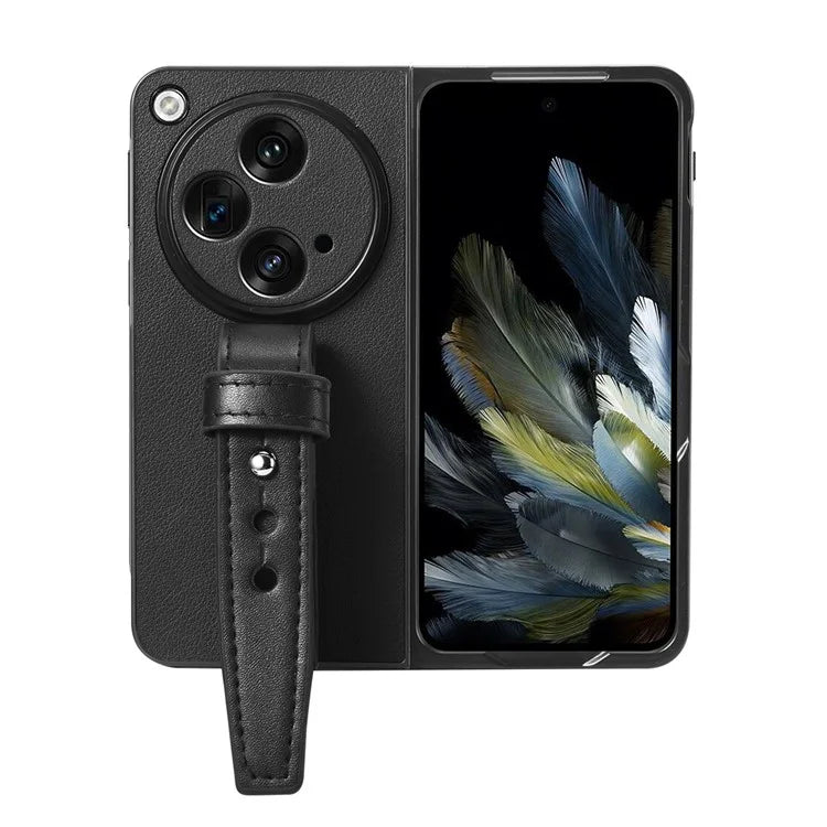 For OnePlus Open Case PU Leather Phone Back Cover with Wristband Kickstand