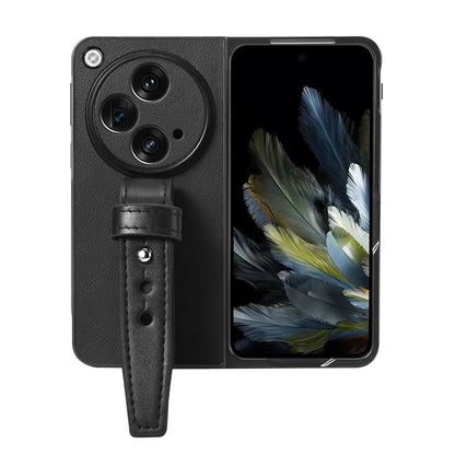 For OnePlus Open Case PU Leather Phone Back Cover with Wristband Kickstand