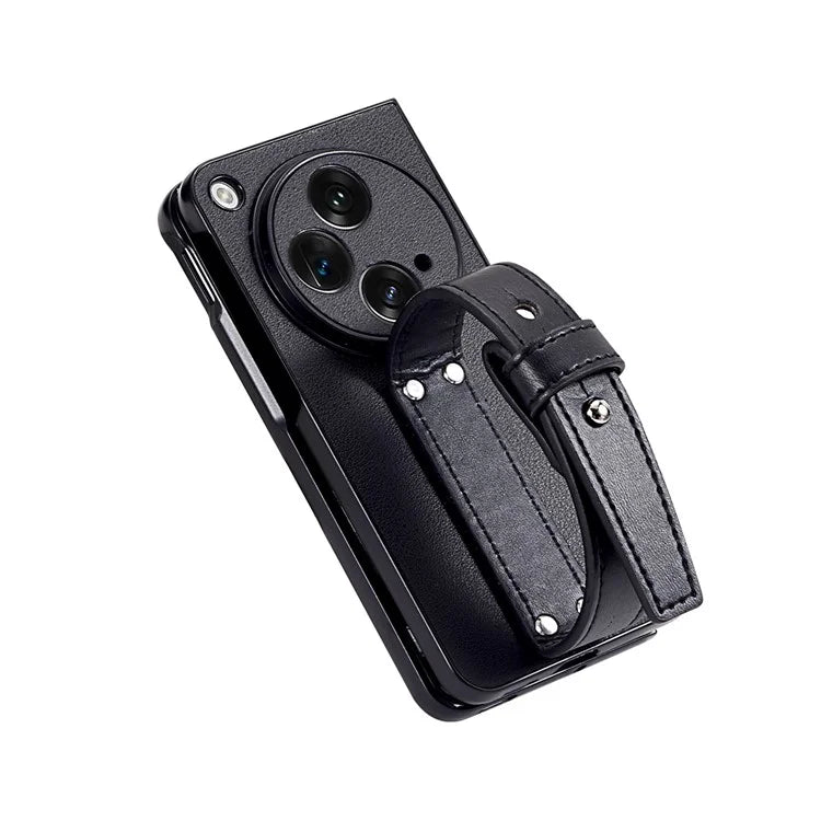 For OnePlus Open Case PU Leather Phone Back Cover with Wristband Kickstand