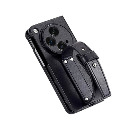 For OnePlus Open Case PU Leather Phone Back Cover with Wristband Kickstand