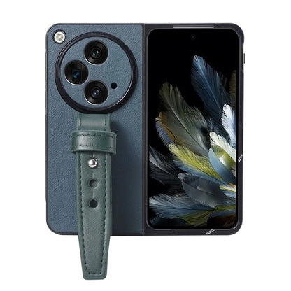 For OnePlus Open Case PU Leather Phone Back Cover with Wristband Kickstand