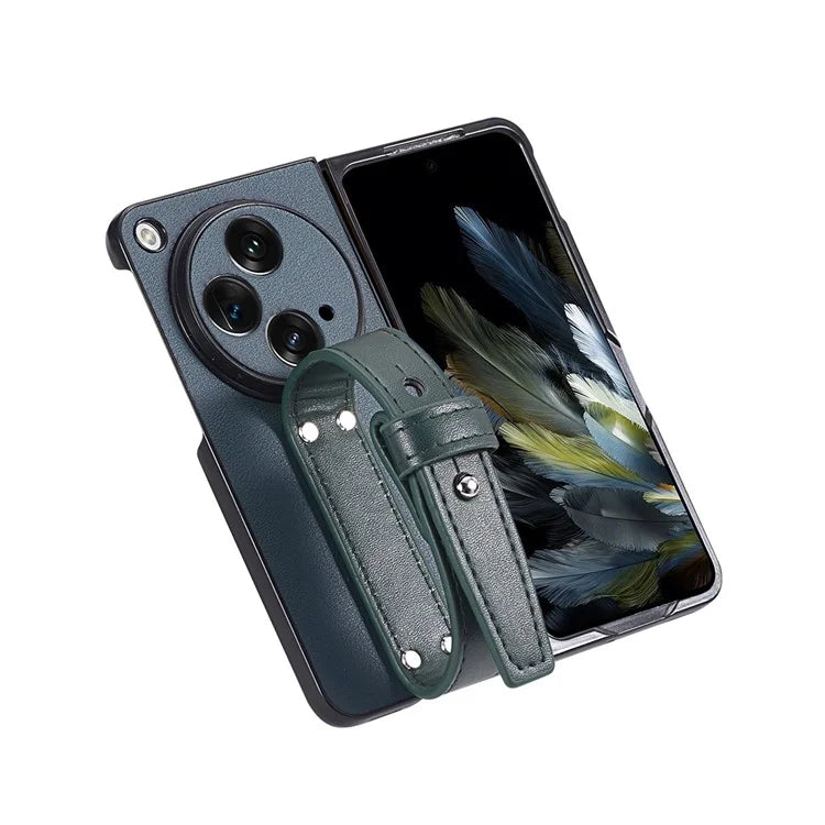 For OnePlus Open Case PU Leather Phone Back Cover with Wristband Kickstand