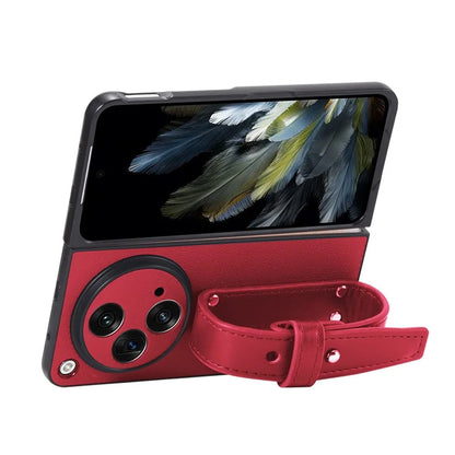 For OnePlus Open Case PU Leather Phone Back Cover with Wristband Kickstand