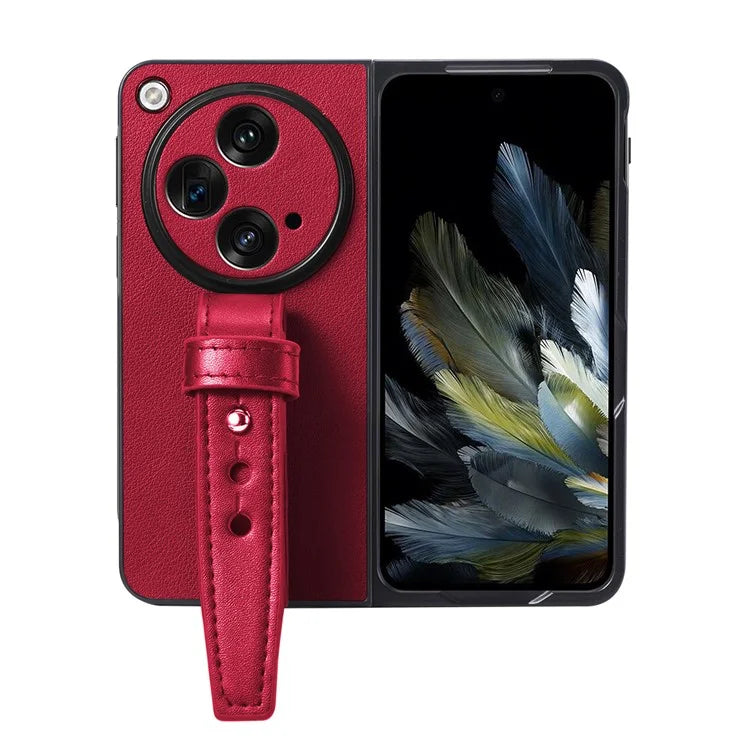 For OnePlus Open Case PU Leather Phone Back Cover with Wristband Kickstand