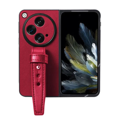 For OnePlus Open Case PU Leather Phone Back Cover with Wristband Kickstand