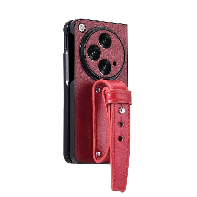 For OnePlus Open Case PU Leather Phone Back Cover with Wristband Kickstand