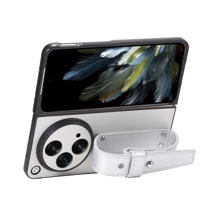 For OnePlus Open Case PU Leather Phone Back Cover with Wristband Kickstand