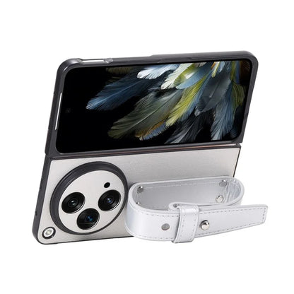 For OnePlus Open Case PU Leather Phone Back Cover with Wristband Kickstand