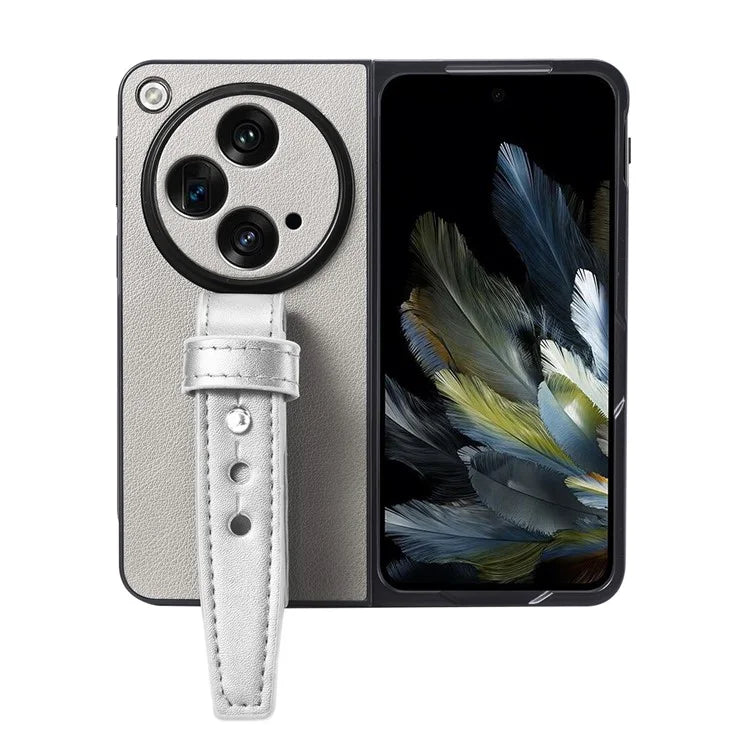 For OnePlus Open Case PU Leather Phone Back Cover with Wristband Kickstand