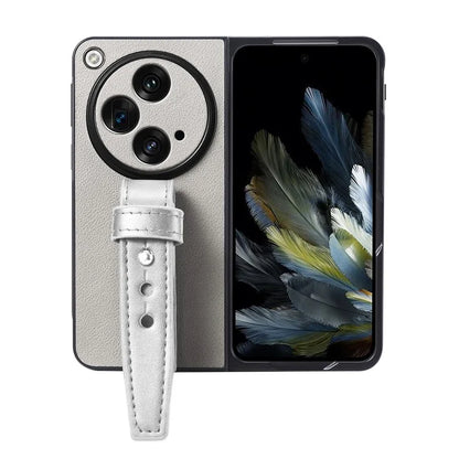 For OnePlus Open Case PU Leather Phone Back Cover with Wristband Kickstand