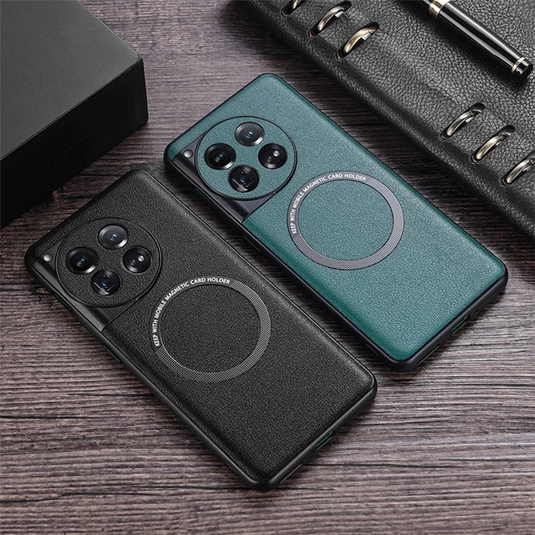 For OnePlus 12 5G Case PU Leather+TPU Phone Back Cover Compatible with MagSafe