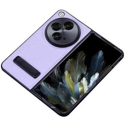 For OnePlus Open Case Litchi Texture PU Leather PC Phone Back Cover with Kickstand