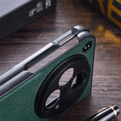 For OnePlus Open Case Litchi Texture PU Leather PC Phone Back Cover with Kickstand