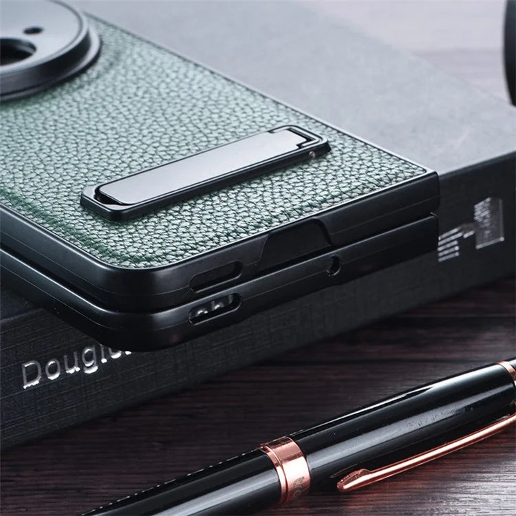 For OnePlus Open Case Litchi Texture PU Leather PC Phone Back Cover with Kickstand