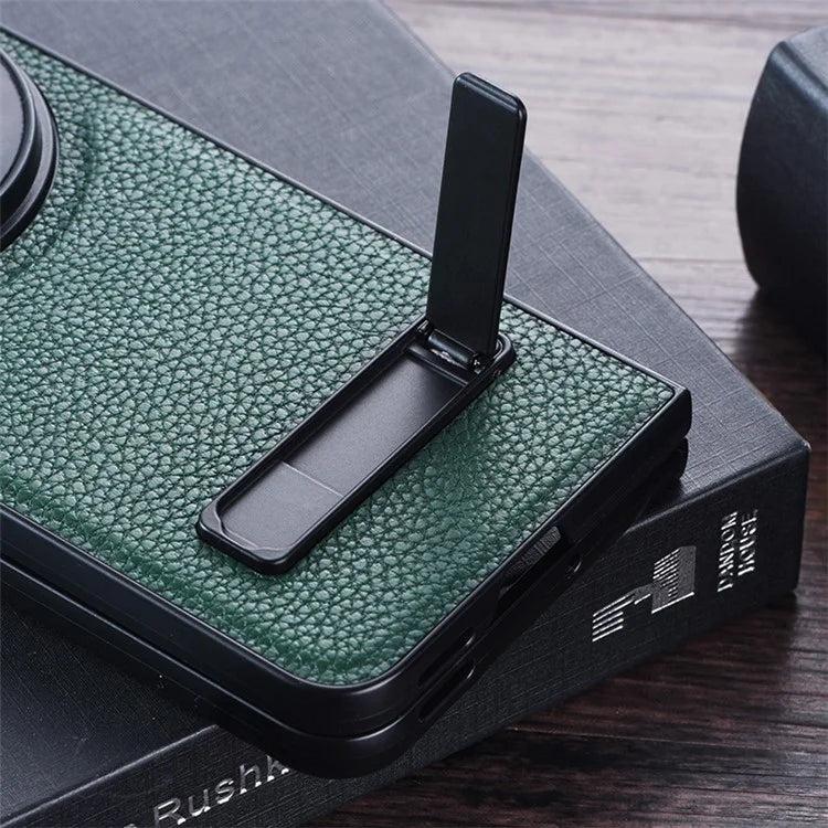 For OnePlus Open Case Litchi Texture PU Leather PC Phone Back Cover with Kickstand