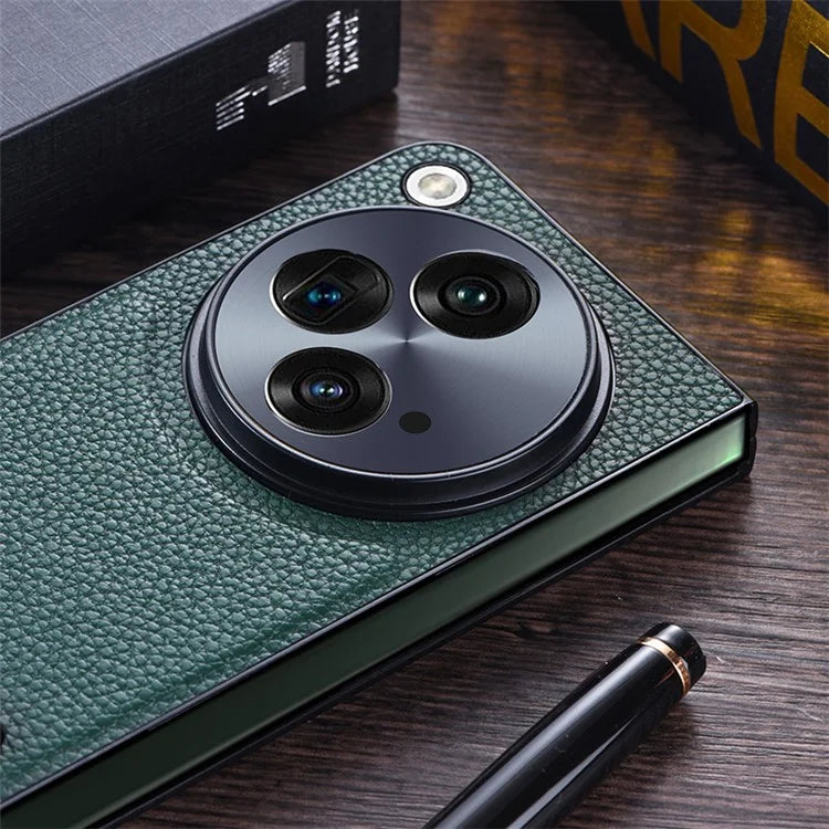 For OnePlus Open Case Litchi Texture PU Leather PC Phone Back Cover with Kickstand
