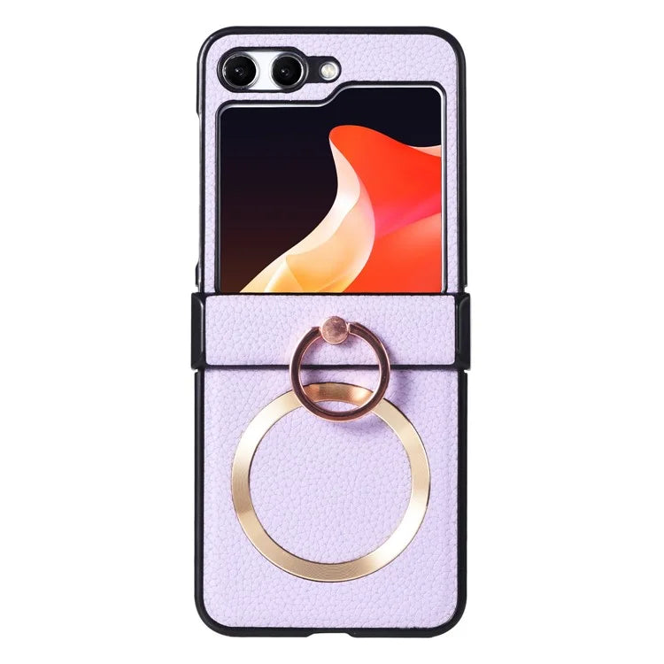 For Samsung Galaxy Z Flip5 5G Magnetic Case Leather PC Cover Ring Kickstand Compatible with MagSafe