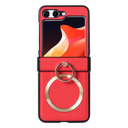 For Samsung Galaxy Z Flip5 5G Magnetic Case Leather PC Cover Ring Kickstand Compatible with MagSafe