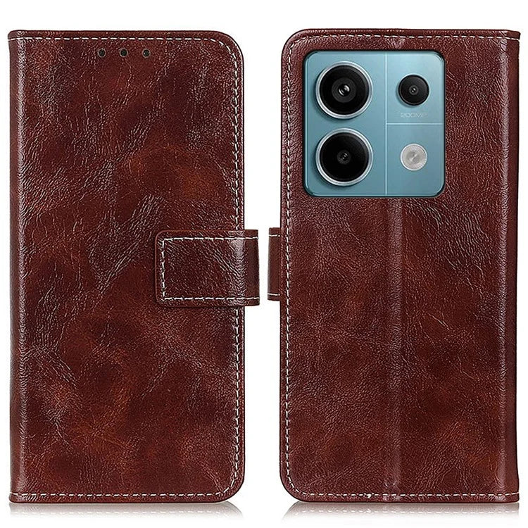 For Xiaomi Redmi Note 13 Pro 5G / Poco X6 5G Cell Phone Case Folio Flip Crazy Horse Texture Leather Cover