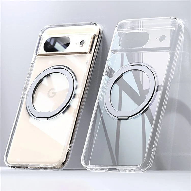 For Google Pixel 8 Phone Case Ring Kickstand TPU+Acrylic Cover Compatible with MagSafe