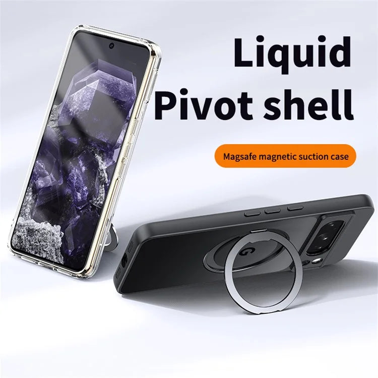 For Google Pixel 8 Phone Case Ring Kickstand TPU+Acrylic Cover Compatible with MagSafe