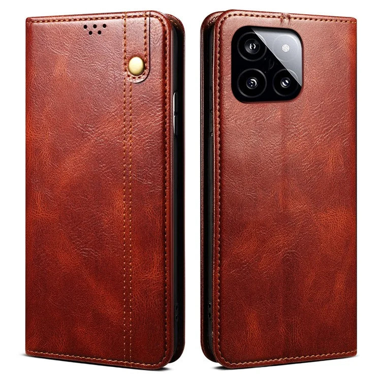 For Xiaomi Redmi K70E 5G / Poco X6 Pro 5G Leather Case Wallet Waxy Crazy Horse Texture Stand Cover