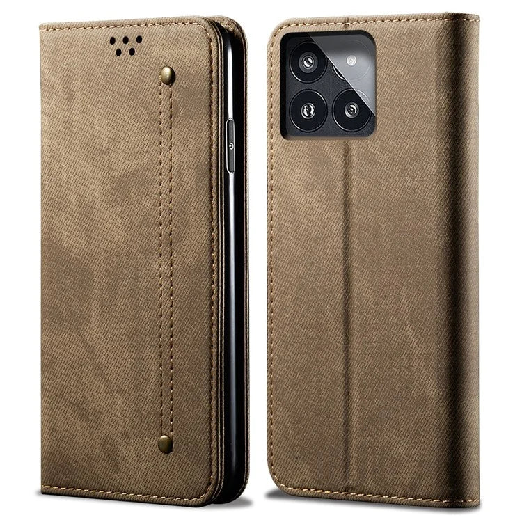 For Xiaomi Redmi K70E 5G / Poco X6 Pro 5G Leather Case Wallet Jeans Cloth Texture Phone Protective Cover