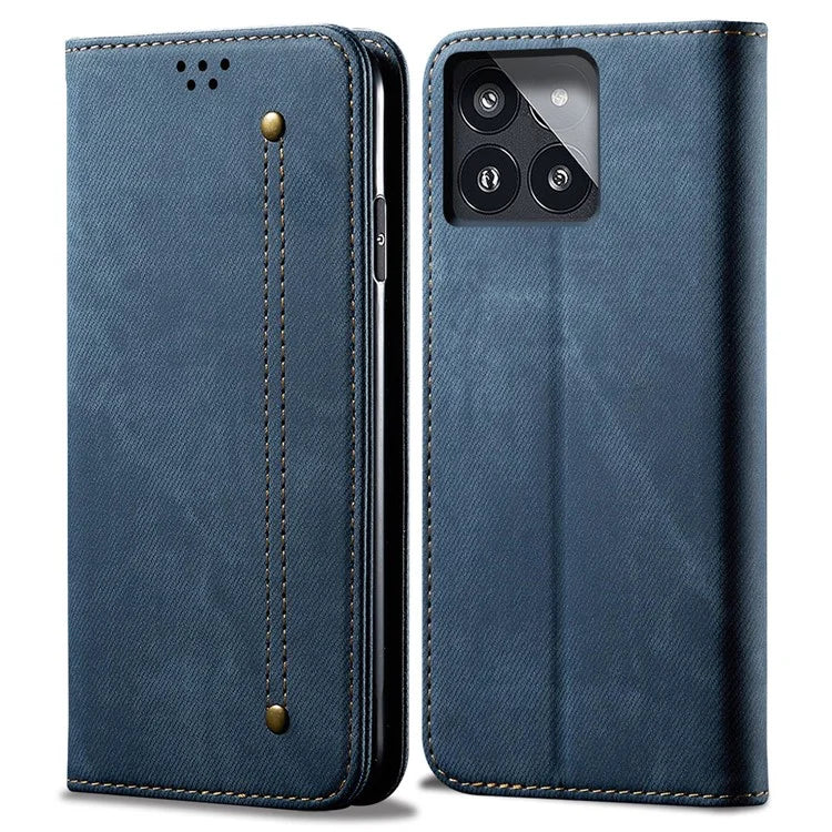 For Xiaomi Redmi K70E 5G / Poco X6 Pro 5G Leather Case Wallet Jeans Cloth Texture Phone Protective Cover
