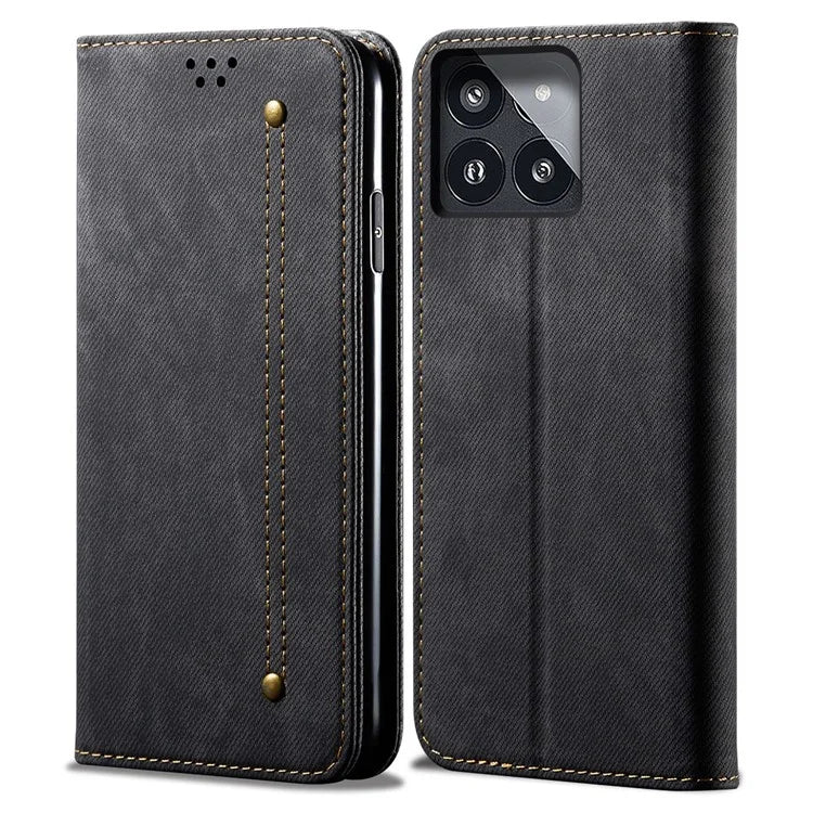 For Xiaomi Redmi K70E 5G / Poco X6 Pro 5G Leather Case Wallet Jeans Cloth Texture Phone Protective Cover