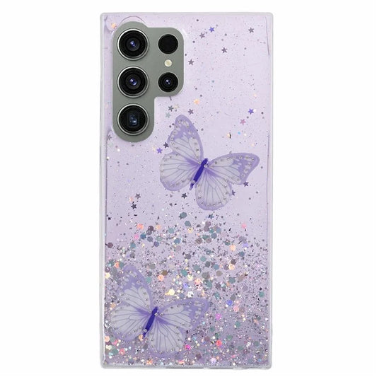 AW Series For Samsung Galaxy S24 Ultra TPU+PVC Case Sparkle Epoxy Big Rear Lens Hole Phone Back Shell