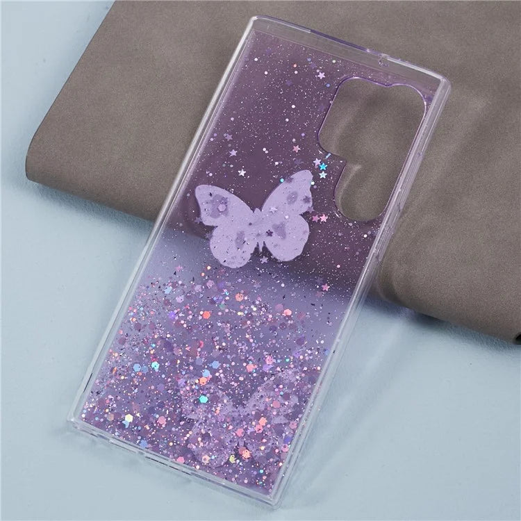 AW Series For Samsung Galaxy S24 Ultra TPU+PVC Case Sparkle Epoxy Big Rear Lens Hole Phone Back Shell