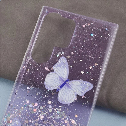 AW Series For Samsung Galaxy S24 Ultra TPU+PVC Case Sparkle Epoxy Big Rear Lens Hole Phone Back Shell