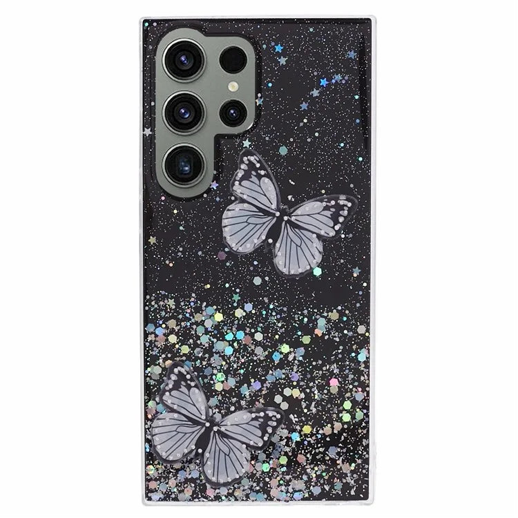 AW Series For Samsung Galaxy S24 Ultra TPU+PVC Case Sparkle Epoxy Big Rear Lens Hole Phone Back Shell