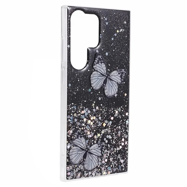 AW Series For Samsung Galaxy S24 Ultra TPU+PVC Case Sparkle Epoxy Big Rear Lens Hole Phone Back Shell