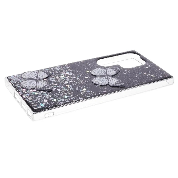 AW Series For Samsung Galaxy S24 Ultra TPU+PVC Case Sparkle Epoxy Big Rear Lens Hole Phone Back Shell