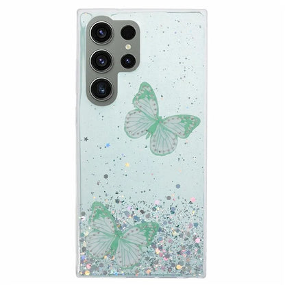 AW Series For Samsung Galaxy S24 Ultra TPU+PVC Case Sparkle Epoxy Big Rear Lens Hole Phone Back Shell