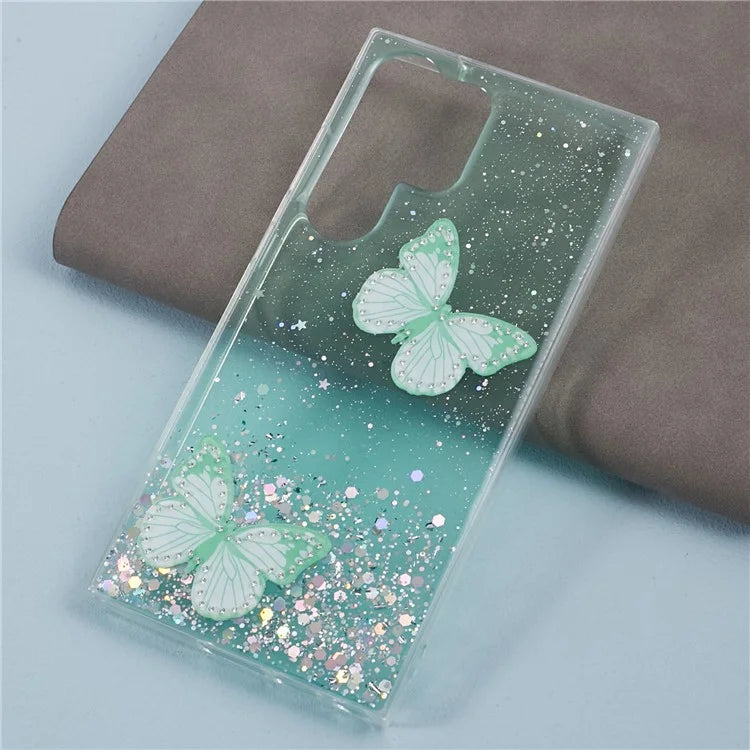 AW Series For Samsung Galaxy S24 Ultra TPU+PVC Case Sparkle Epoxy Big Rear Lens Hole Phone Back Shell