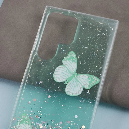 AW Series For Samsung Galaxy S24 Ultra TPU+PVC Case Sparkle Epoxy Big Rear Lens Hole Phone Back Shell