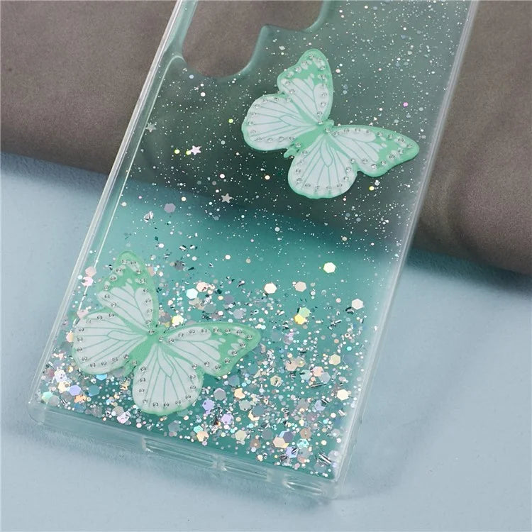 AW Series For Samsung Galaxy S24 Ultra TPU+PVC Case Sparkle Epoxy Big Rear Lens Hole Phone Back Shell