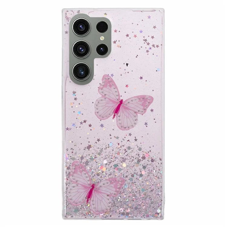 AW Series For Samsung Galaxy S24 Ultra TPU+PVC Case Sparkle Epoxy Big Rear Lens Hole Phone Back Shell